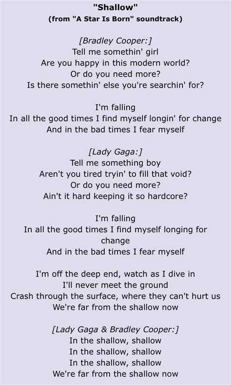 lyrics in the shallow lady gaga
